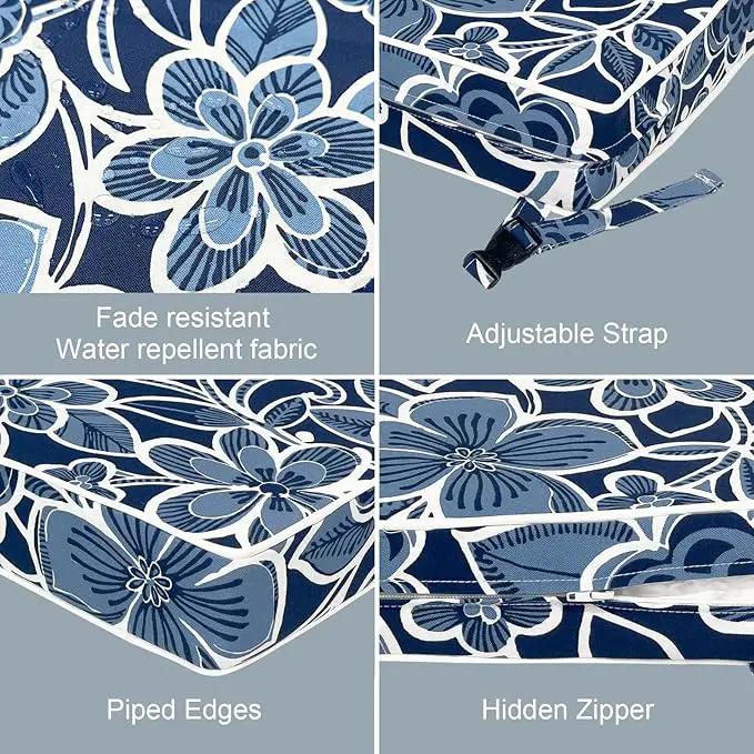 LVTXIII Patio Chair Cushions 22"x22"x3", Water-Repellent Outdoor Seat Cushions for Patio Furniture, Square Chair Pads with Ties for Home Garden Decoration, Set of 2, Flower Navy by GreenHaven Gardens