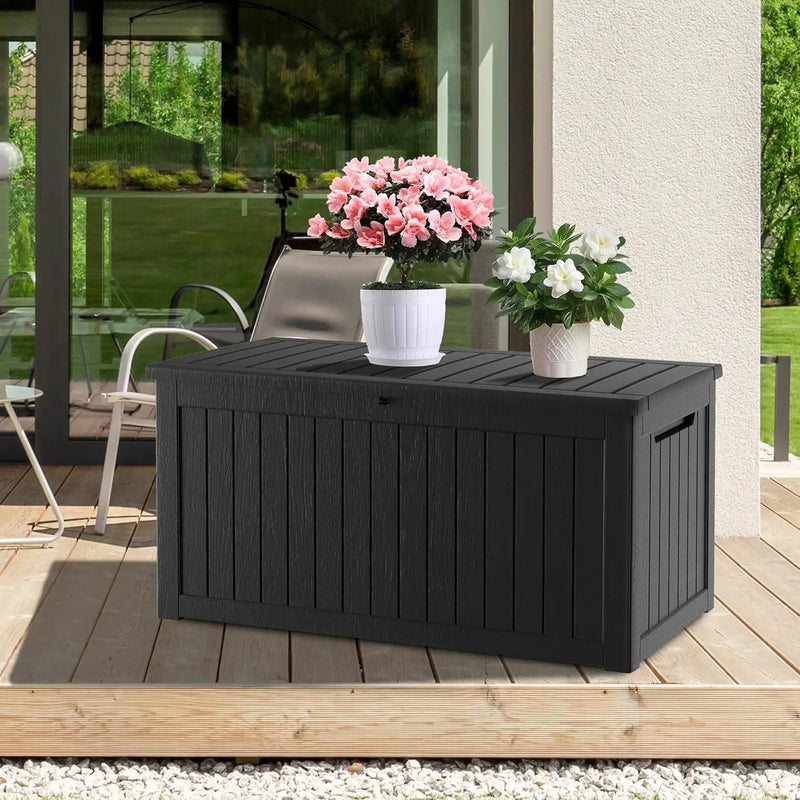 270 Gallon Waterproof Deck Box, Lockable Resin Storage Box for Patio Furniture Cushions Garden Tools and Outdoor Delivery Storage, Black by GreenHaven Gardens