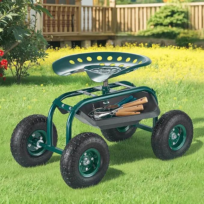 VEVOR Rolling Garden Cart with Swivel Seat, Heavy Duty Garden Seat with Storage Basket & Tool Tray, 300 lbs Weight Capacity, Outdoor Utility Gardening Stool Scooter for Lawn Yard Planting Weeding by GreenHaven Gardens