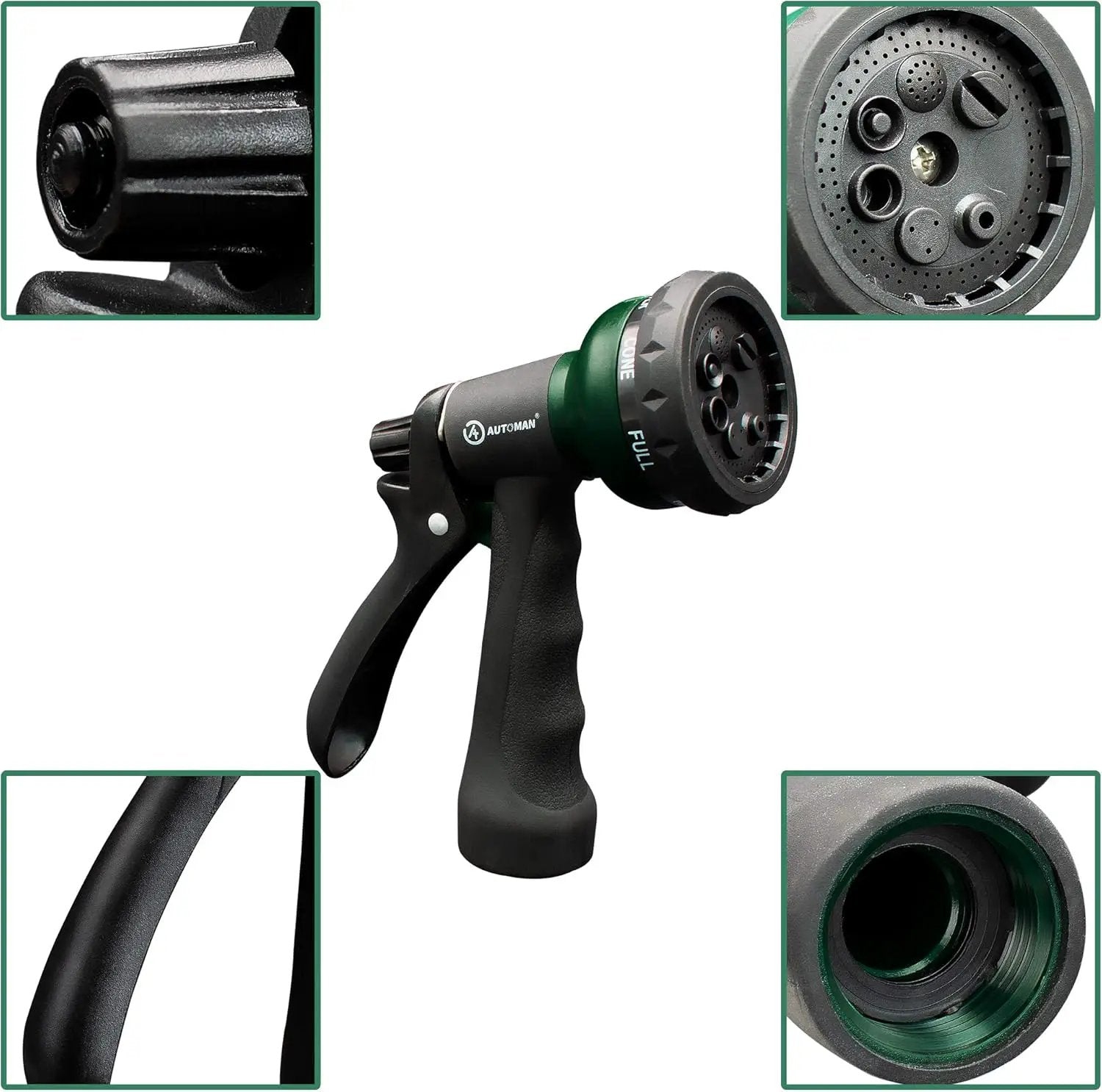 AUTOMAN-Garden-Hose-Nozzle, ABS Water Spray Nozzle with 7 Adjustable Watering Patterns, Slip Resistant for Watering Plants, Lawn& Garden, Washing Cars, Cleaning, Showering Pets & Outdoor Fun. by GreenHaven Gardens