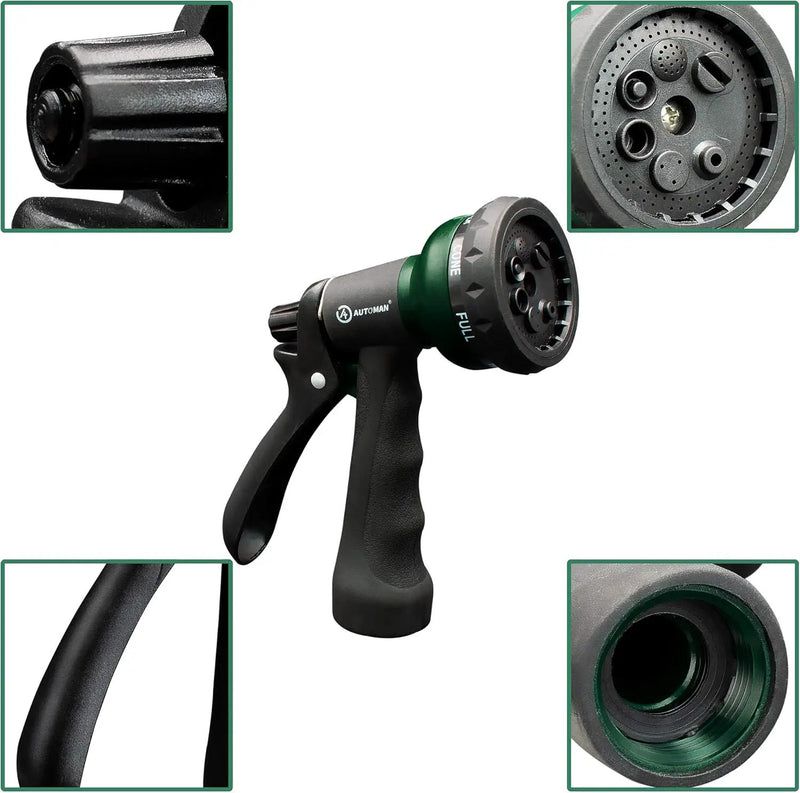 AUTOMAN-Garden-Hose-Nozzle, ABS Water Spray Nozzle with 7 Adjustable Watering Patterns, Slip Resistant for Watering Plants, Lawn& Garden, Washing Cars, Cleaning, Showering Pets & Outdoor Fun. by GreenHaven Gardens