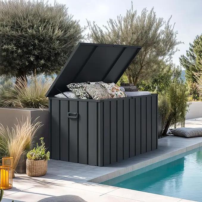 PURPLE LEAF Outdoor Deck Box 160 Gallon Waterproof Lockable Storage Box Container with Lid Deck Organization for Patio Cushions Side Table Pool Accessories Garden Tools, Gray by GreenHaven Gardens