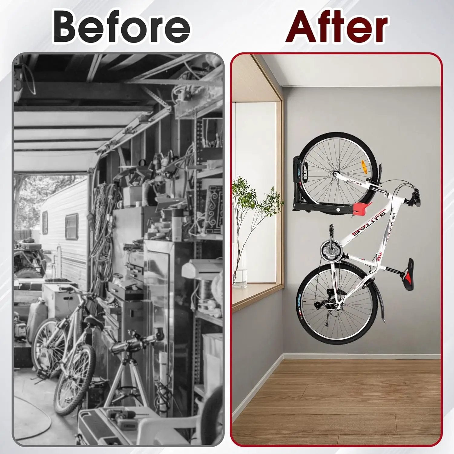 Bike Wall Mount Rack - Heavy-Duty Foldable Vertical Bicycle Storage with Hooks, Space Saving Wall-Mounted Organizer for Mountain/Road/Kids Bikes - Anti-Scratch & Tool-Free Install, Holds 70lbs by GreenHaven Gardens
