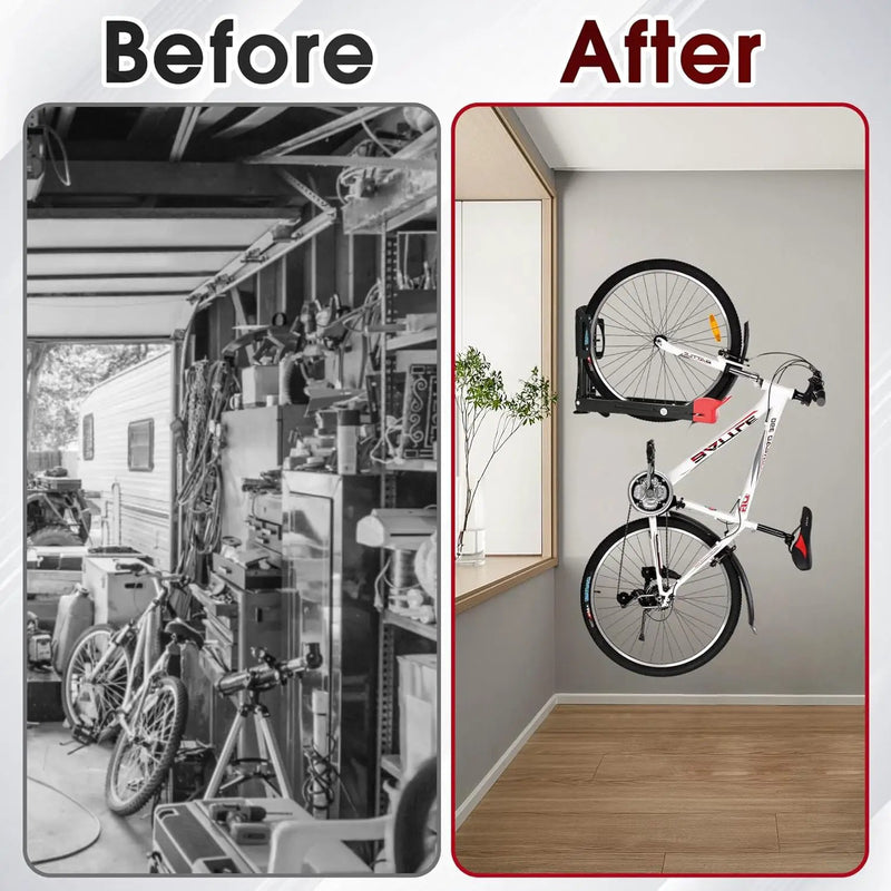 Bike Wall Mount Rack - Heavy-Duty Foldable Vertical Bicycle Storage with Hooks, Space Saving Wall-Mounted Organizer for Mountain/Road/Kids Bikes - Anti-Scratch & Tool-Free Install, Holds 70lbs by GreenHaven Gardens