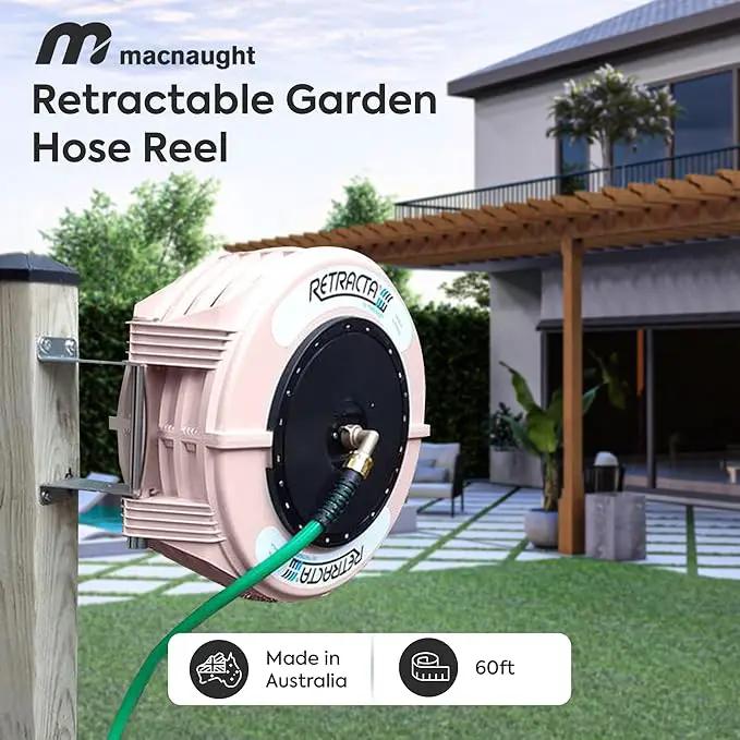 Macnaught Retractable Garden Hose Reel, 60 Ft Water Hose Reel Heavy Duty Retractable Hose with Metal 180° Swivel Rotation Bracket for Wall Mount - Beige by GreenHaven Gardens