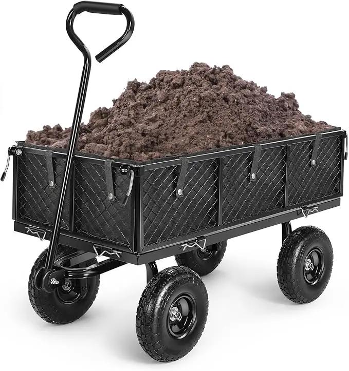 Homdox MAX 880LB Garden Cart, Heavy Duty Garden Wagon, Mesh Foldable Garden Cart, Pullable Gardens Wagon with 180° Rotating Handle, Collapsible Garden Carts for Yard Beach Farm, Black with Bag by GreenHaven Gardens