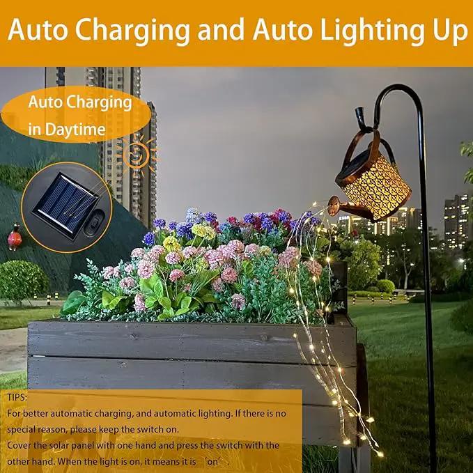Solar Lanterns Outdoor Waterproof,Metal Watering Can Garden Decor,Hanging Solar Path Lights Yard Art,Outside Patio Decorations Gardening Birthday Gifts for Mom Grandma Women,with Hook,Large by GreenHaven Gardens