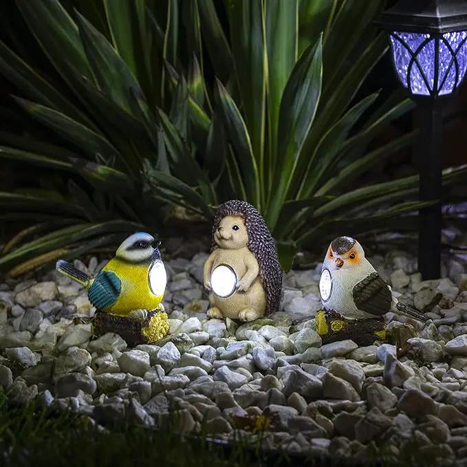 Outdoor Garden Solar Decor Light Set of 3 (2 Birds,1 Hedgehog) | Waterproof Solar Powered Lights for Yard, Patio & Walkway | Energy-Efficient & Weatherproof Garden Decor by GreenHaven Gardens