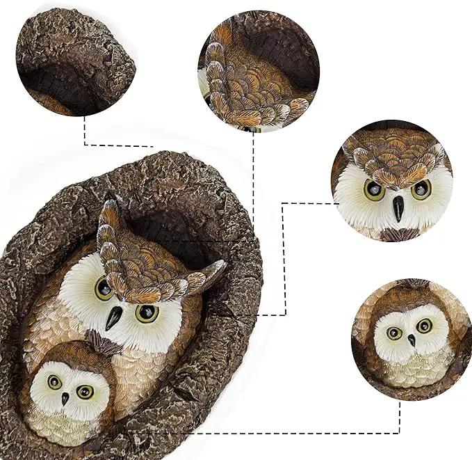 Owl Mom and Owlet Tree Hugger, Outdoor Garden Sculpture Tree Faces, Owl Bird Garden Resin Statue, Tree Peeker Ornament, Durable & Waterproof, Decorations Gardening Presents for Housewarming Birthday by GreenHaven Gardens
