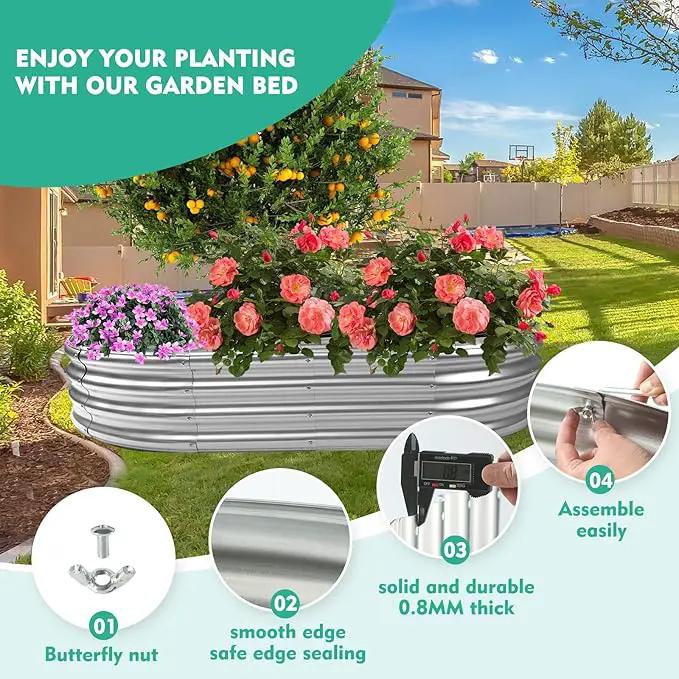 72X36X12 Inches Oval Galvanized Metal Garden Raised Bed/Plant Box for Planting,36 Inches Diameter Metal Fire Pit Ring,Small Animal Fence-3 in 1 Modular Design in Silver (6X3X1 FT, Oval) by GreenHaven Gardens