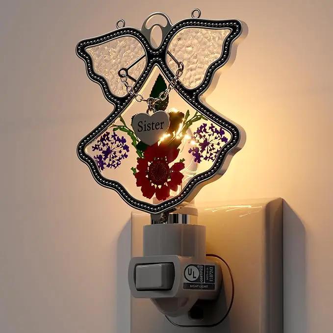 KY&BOSAM Angel Sister Night Light Flower in Glass with Metal Trim Sister Heart Night Light Nursery Bedroom Bathroom Decorative Accent Lite Elegant Home Decoration, Guardian Butte by GreenHaven Gardens