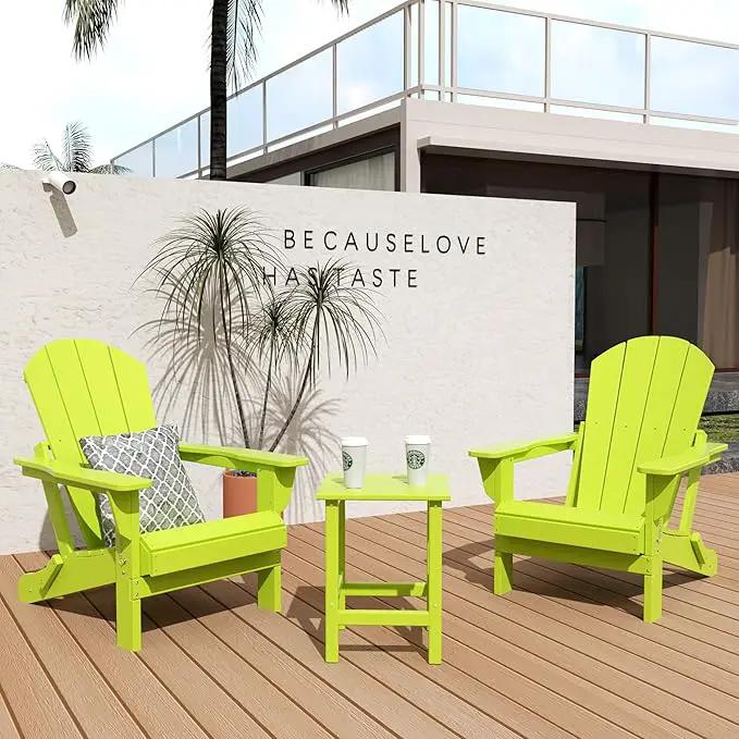 WO Home Furniture Adirondack Chair Table Set of 2 PCS Outdoor Folding Chair w Side Table Weather/UV Resistant for Lawn, Garden, Bon Fire, Balcony (Lime) by GreenHaven Gardens
