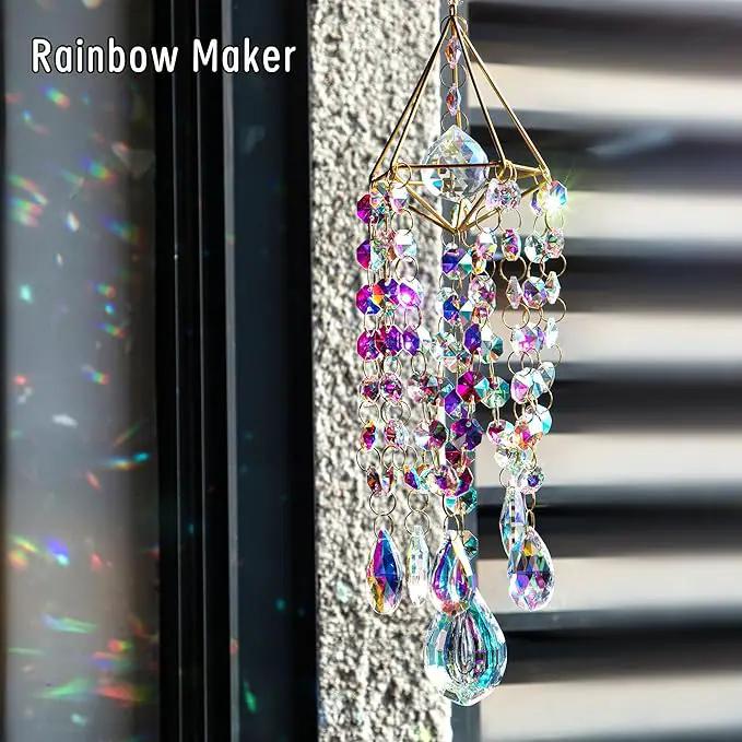 HDCRYSTALGIFTS Crystal Suncatchers for Window Hanging Wind Chime Style Garden Sun Catchers with Crystals Rainbow Maker Indoor Outdoor Decor Handmade Gold Plated by GreenHaven Gardens