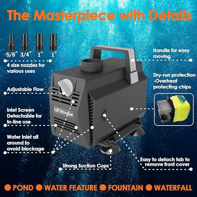 Submersible Water Pump 600GPH/35W Fountain Pumps with Flow Control, Pond Pump Submersible Outdoor with 10ft 3-Core Power cable for Hydroponics, Aquarium, Waterfall, Statuary, Water feature