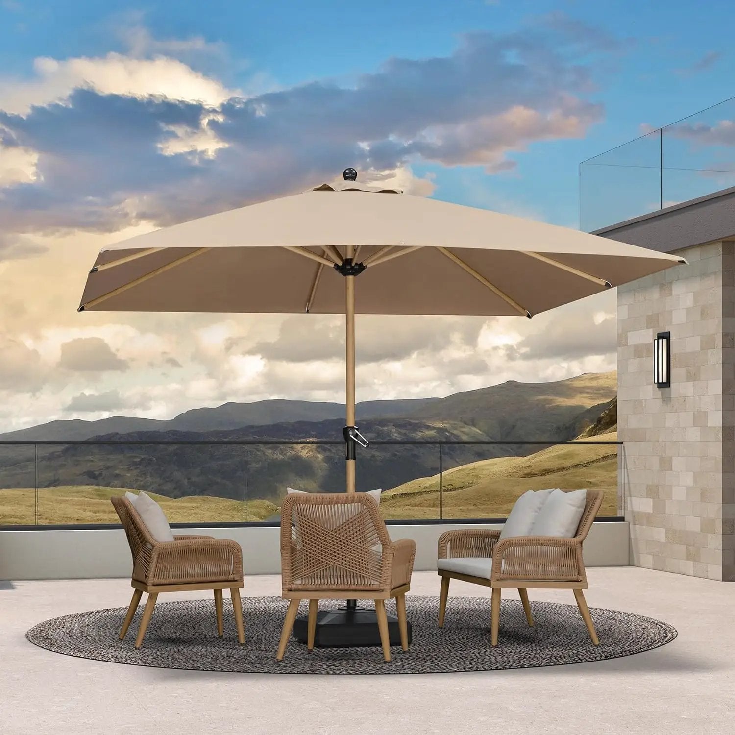 PURPLE LEAF 10' x 10' Square Patio Umbrella Outdoor Table Umbrella Aluminum Market Umbrella with 8 Sturdy Ribs & Crank Outdoor Umbrellas for Garden Deck Patio, Taupe by GreenHaven Gardens