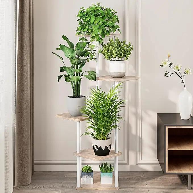 AZERPIAN Plant Stand 5 Tier Indoor Metal Flower Shelf for Multiple Plants Corner Tall Flower Holders for Patio Garden Living Room Balcony Bedroom, Black (5 Tier-White) by GreenHaven Gardens