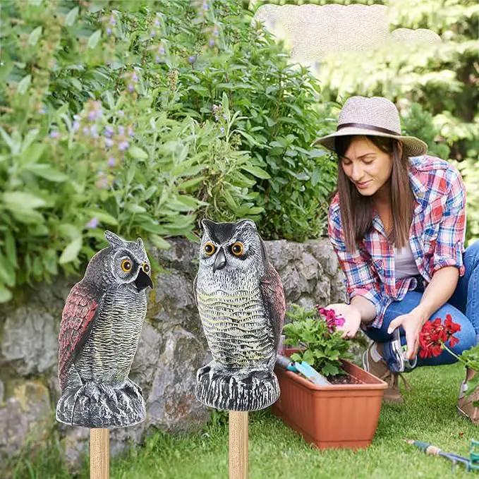 Hedoc 2 Pack Fake Owl Decoys to Scare Birds Away from Gardens and Rooftops, Great Horned Owl Bird Deterrents, Nature Scarecrow Plastic Owls Pest Repellent, Owl Statue for Garden Decor, Yard Decoration by GreenHaven Gardens