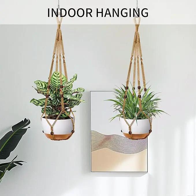 35 Inch Macrame Plant Hanger - Fits 4-13 Inch Pots, Supports Up to 22lbs, Sturdy Hanging Planter Holder for Indoor Outdoor, Boho Home Decor, 2 Pack, Brown (POTS NOT Included) by GreenHaven Gardens