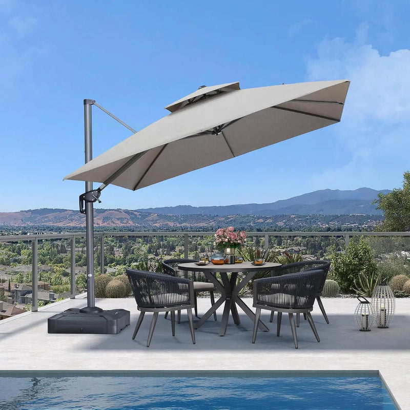 PURPLE LEAF Cantilever Umbrella Outdoor Double Top Deluxe 10 Feet Square Patio Offset Hanging Square Umbrella for Garden Pool Backyard Cast Ash by GreenHaven Gardens