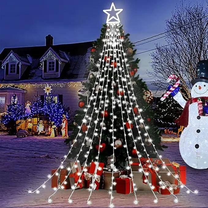 Christmas Decorations Star String Lights, 320 LED Waterfall Tree Lights with 13" Topper Star 8 Lighting Modes Indoor Outdoor Decorative for New Year, Holiday, Wedding, Party by GreenHaven Gardens