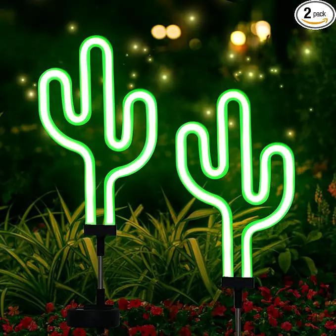 SunKite Cactus Solar Garden Stake Lights - Outdoor Waterproof Neon Lights for Garden, Yard, Lawn, Pathway, Patio, Backyard (2 Pack) by GreenHaven Gardens