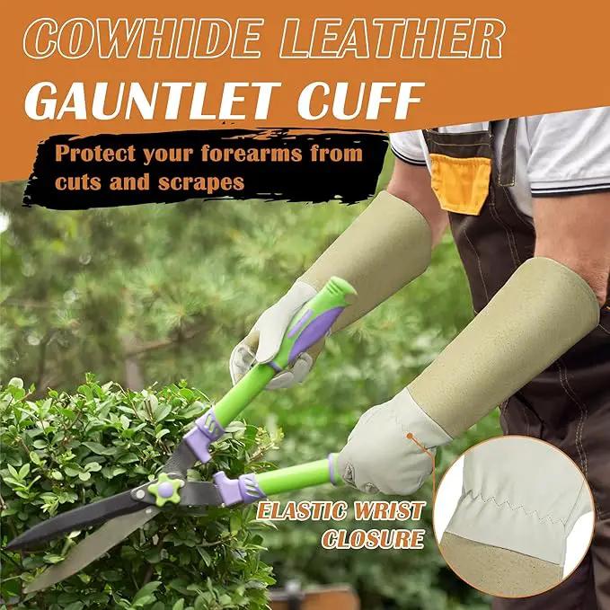 HANDLANDY Pruning Gloves Long for Men & Women, Pigskin Leather Rose Gardening Gloves- Breathable & Durability Gauntlet Glove (Small, Beige) by GreenHaven Gardens