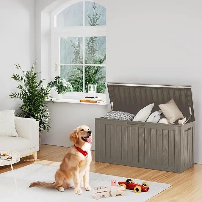 80 Gallon Outdoor Storage Box Waterproof Lockable Resin Deck Box Large, Patio Storage Bin for Pool Accessories Cushion Furniture, Garden Tools, UV-Resistant Outside Delivery Grey by GreenHaven Gardens