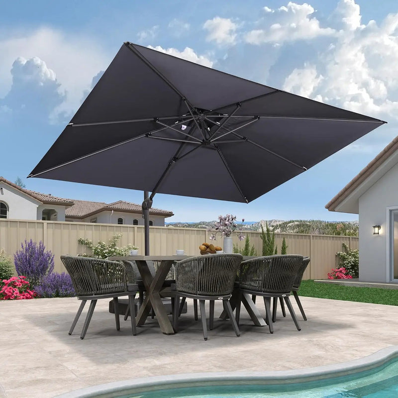 PURPLE LEAF 9' X 12' Patio Umbrella with Base Outdoor Rectangle Umbrella Large Cantilever Umbrella Heavy Duty Outdoor Market Umbrella for Garden Deck Backyard Pool Grey by GreenHaven Gardens