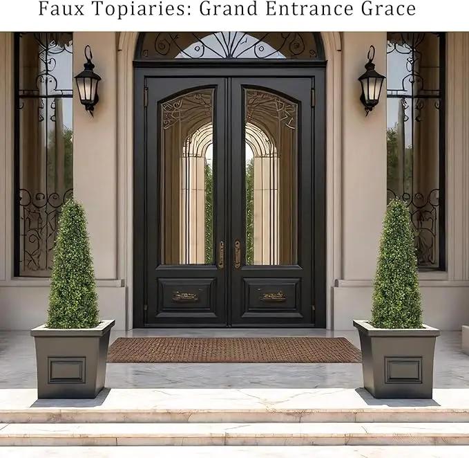 4ft Artificial Boxwood Topiary Trees (Set of 2) - UV Resistant Faux Plants Outdoor, Realistic 48in Fake Potted Bushes and Shrubs for Front Porch, Planter, Patio - Low Maintenance & Evergreen by GreenHaven Gardens
