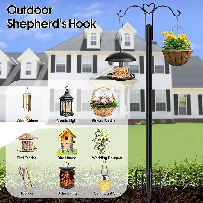 Ottsuls Bird Feeder Pole, 2 Pack 108 INCH Double Shepherds Hooks for Outdoor, with 5 Base Prongs Heavy Duty Tall Garden Planter Hooks for Hanging Flower Basket, Lantern, Hummingbird Feeder by GreenHaven Gardens