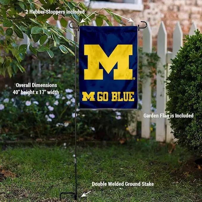 College Flags & Banners Co. Michigan Team University Wolverines Go Blue Garden Flag with Stand Holder by GreenHaven Gardens