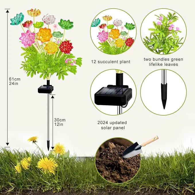 Kohlrabi Solar Garden Lights Outdoor, Upgraded 4 Pack Succulent Solar Lights, Gardening Gifts for Women, Succulent Plant Yard Decor Waterproof for Lawn Patio Pathway by GreenHaven Gardens