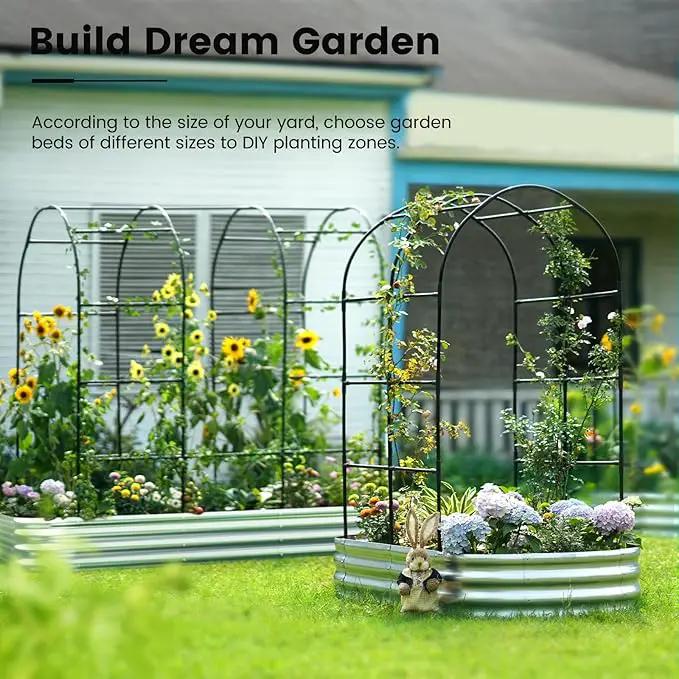 KING BIRD Raised Garden Bed with Arched Trellis Galvanized Planter Garden Box Outdoor for Gardening, Climbing Vegetables, Flowers 7.87x3.94x0.98 Ft, Silver by GreenHaven Gardens