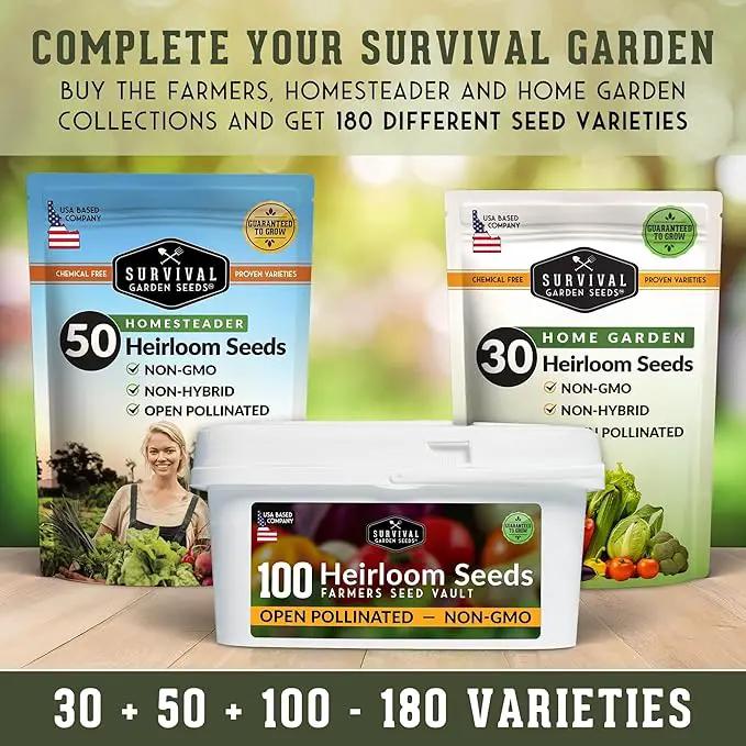 Survival Garden Seeds Farmer Seed Vault - 100 Packets Non-GMO Heirloom Vegetable, Fruits, Herb Seed Varieties for Planting a Victory Garden - Plant & Grow Survival Food - Emergency Preparedness Gear by GreenHaven Gardens