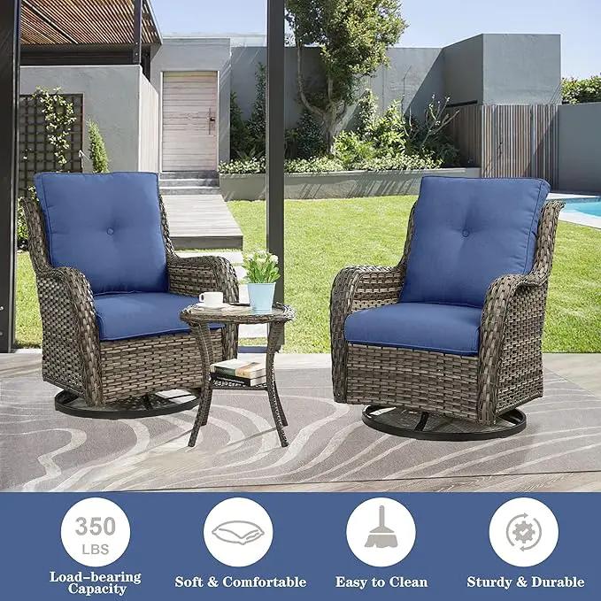 5 Pieces Patio Furniture Sets Wicker Outdoor Furniture, Rattan Patio Swivel Glider Chairs with 2 Ottoman and Glass Side Table by GreenHaven Gardens