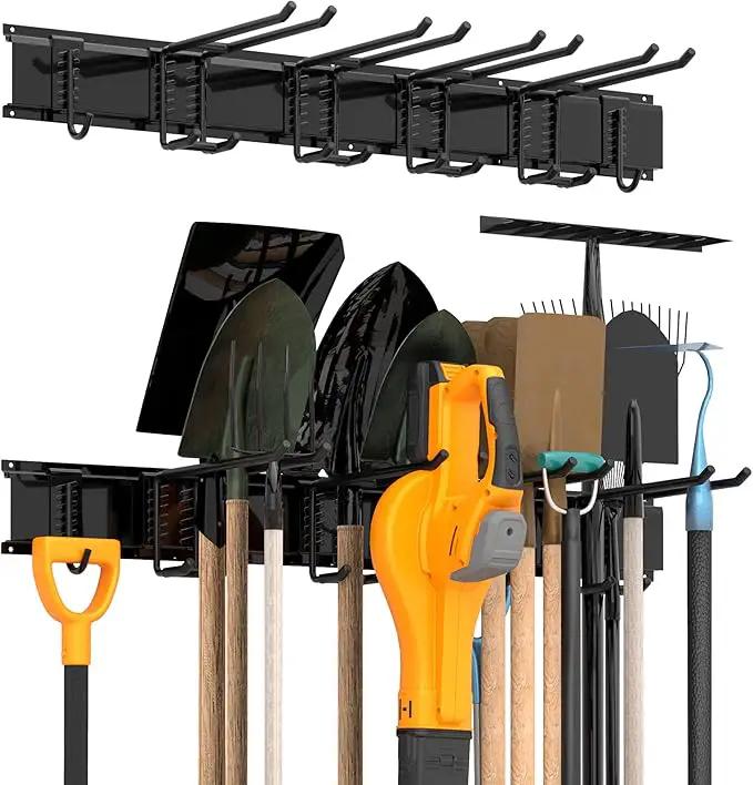 Garage Tool Storage Rack, Heavy Duty Garage Storage Organizer Rack System Wall Mounted Tool with 6 double hooks, 2 rails, Garden Yard Tools Hanger Rack for Ski Gears, Broom, Rake,Shovel by GreenHaven Gardens