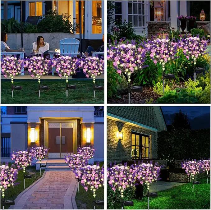 Solar Garden Lights Outdoor, 6 Pack Solar Butterfly Lights Purple Lavender Gardening Gifts for Women, Purple Solar Artificial Flower with Butterfly Purple Garden Decor for Lawn Patio-Warm White by GreenHaven Gardens