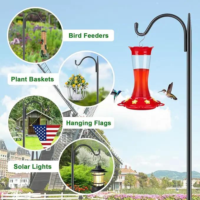FEED GARDEN Adjustable Outdoor Shepherd Hook Bird Feeder Pole with 5 Prongs Base, 60 Inch Tall 5/8 Inch Thick, Heavy Duty Shepard Hook Stand for Hanging Bird Feeders, Plant Baskets, Black (1 Pack) by GreenHaven Gardens