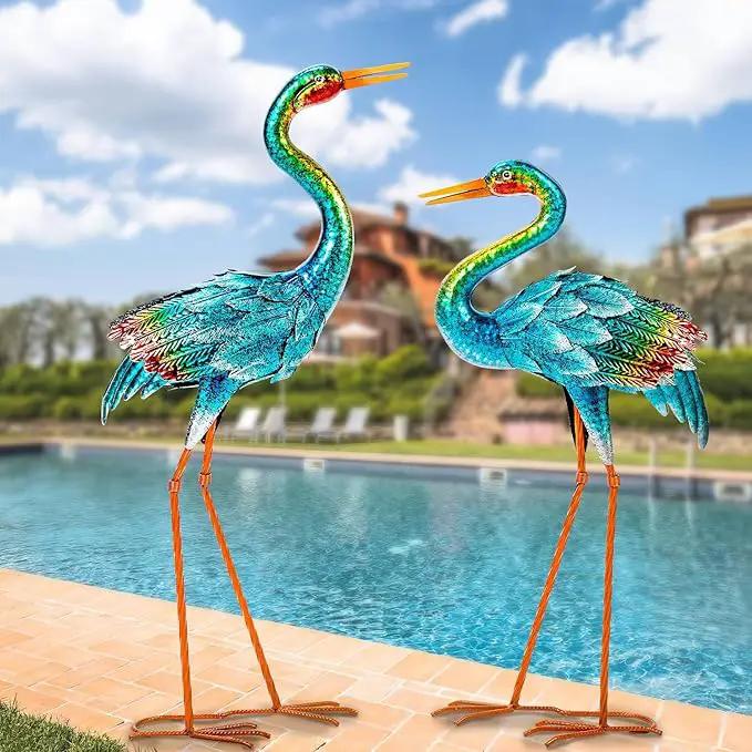 Natelf Crane Statues for Garden Decor, Blue Heron Sculptures, Metal Large Birds Lawn Sculptures & Statue for Patio Pond, Yard Decorations, Set of 2 by GreenHaven Gardens