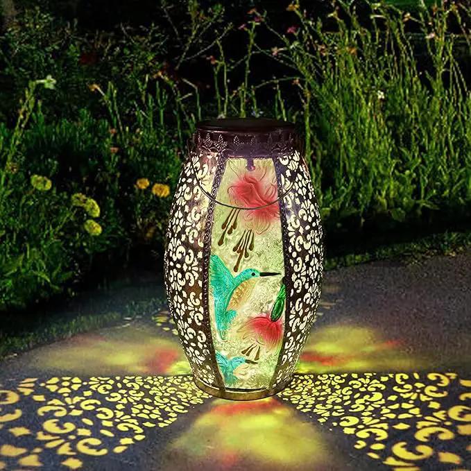Solar Lanterns Outdoor Hanging Light - Solar Powered Hummingbird Glass LED Lights Decorative Waterproof Tabletop Lamp with Hollowed-Out Design for Indoor Yard Table Patio Garden Pathway Holiday by GreenHaven Gardens