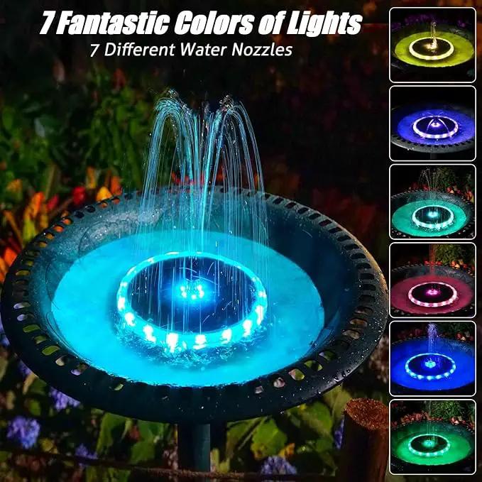 SZMP Solar Fountain, 4W Solar Powered Bird Bath Fountains with 4000 Battery, Color LED Lights, Outdoor Water Feature Fountain Pump with 7 Nozzle and 4 Fixers for Garden, Patio, Pond, and Pool by GreenHaven Gardens