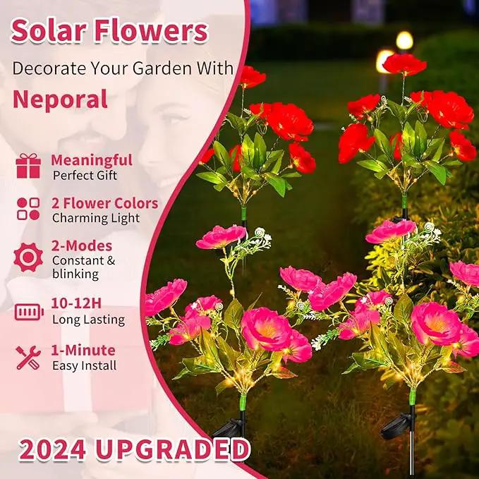 Neporal Solar Flowers Outdoor Waterproof Camellia，4PK 7-Stem Garden Solar Lights Decorative, 2 Decor Lighting Modes, Solar Powered Garden Decor, Solar Yard Decor by GreenHaven Gardens