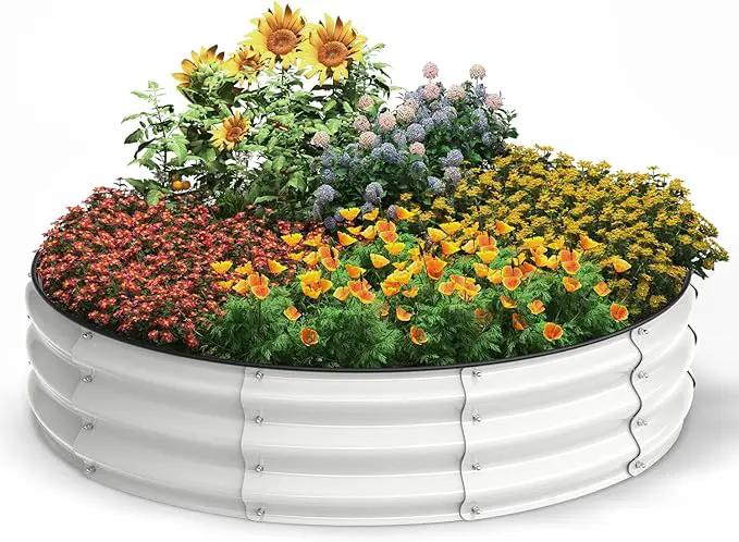 4x4x1 FT Galvanized Raised Garden Bed, Large Round Raised Garden Beds Outdoor Raised Planter Box, Raised Beds for Gardening Vegetables Flower Herb(Pearl White) by GreenHaven Gardens