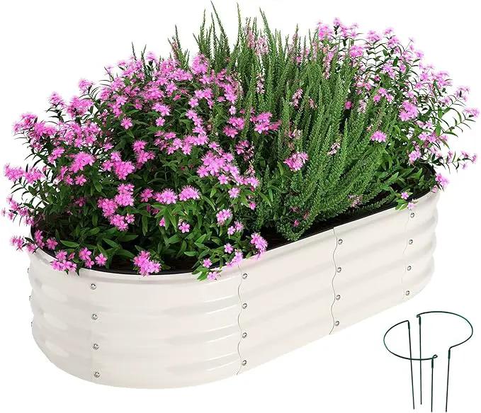 Galvanized Metal Planter Raised Garden Bed Kit for Gardening Outdoor，4x2x1ft Planter Grow Garden Box Raised Flower Bed，Long Vegetable Clearance Herb Raised Garden Beds for Gardening White by GreenHaven Gardens