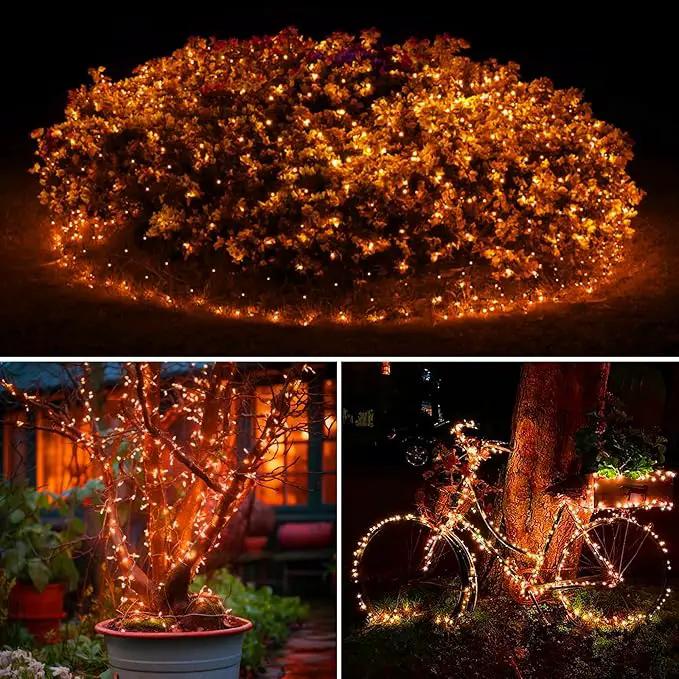 kolpop Orange Solar Fairy Lights Outdoor Waterproof, 3 Pack 33FT 80LED Solar Powered String Light, 8 Modes Copper Wire Solar Twinkle Lighting for Halloween Tree Garden Yard Outside by GreenHaven Gardens