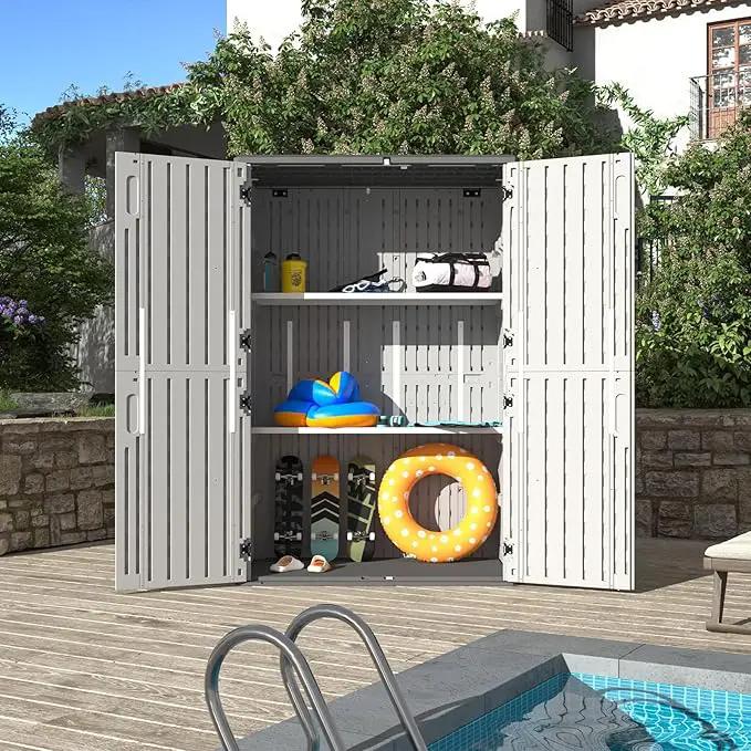 Aoxun White Resin Outdoor Storage Shed with 2 Shelves & Floor, 64 Cu.Ft Vertical Waterproof Cabinet for Garage, Pool, Bike, Garden Tools, Patio Furniture by GreenHaven Gardens