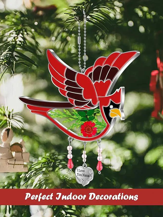 KY&BOSAM Cardinal Suncatcher Nana Gifts I Love You Nana Stained Glass Suncatchers Hanging Ornament for Window Wind Chime Birthday Gifts for Women Nana Grandma Mother`s Day Christmas Tree Gifts by GreenHaven Gardens