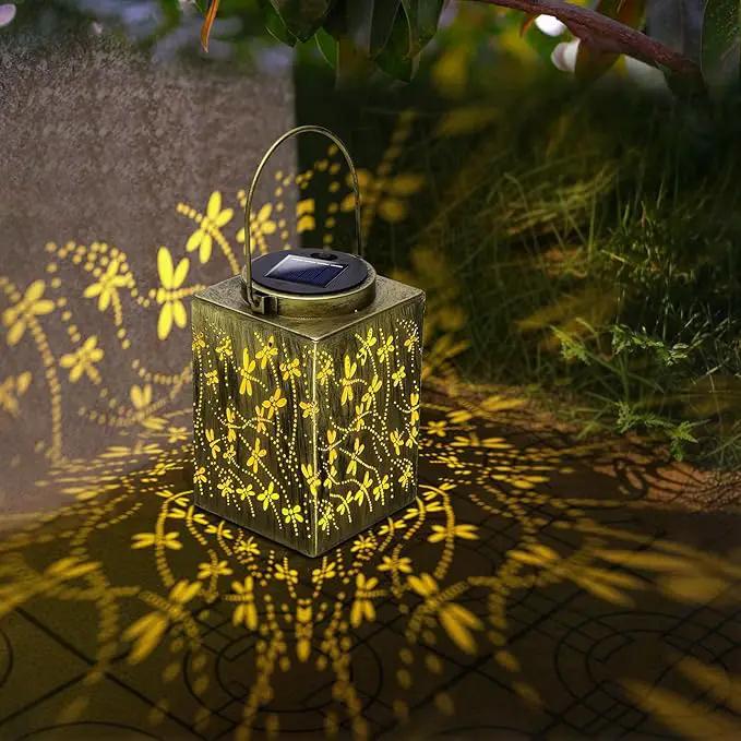2 Pack Solar Lanterns Outdoor Waterproof - Metal Solar Garden Lights for Patio Porch Yard Garden Decor, Christmas Birthday Gifts for Women Mom Men (Dragonfly) by GreenHaven Gardens