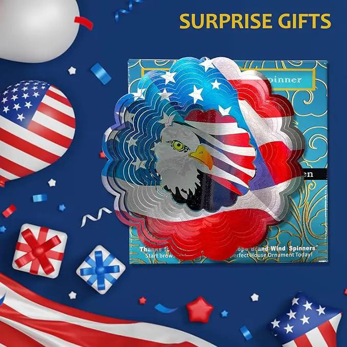 Wind Spinner - American Flag Eagle Wind Spinners, Hanging Wind Sculptures, 12in 3D Metal Birds Wind Catcher, Outdoor Garden Decor Yard Art Patriotic Decoration Eagle Gifts for Men Women by GreenHaven Gardens