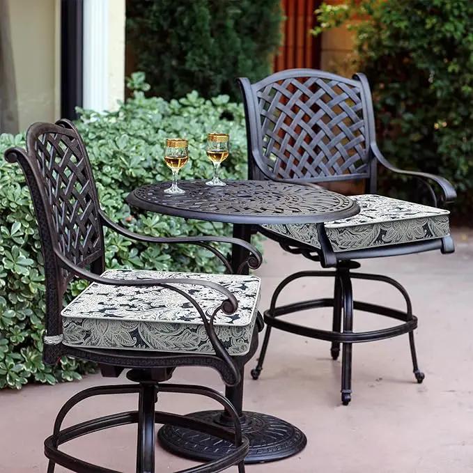LVTXIII Patio Chair Cushions 19"x19"x3", Water-Repellent Outdoor Seat Cushions for Patio Furniture, Square Chair Pads with Ties for Home Garden Decoration, Set of 2, Damask Lapis by GreenHaven Gardens